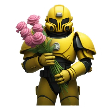 yellow spacemarine holding flowers  sticker