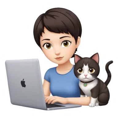 Girl with pixie cat dark haired working on laptop sticker