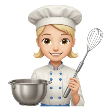 Young Pastry Chef – smiling, holding whisk and mixing bowl. sticker
