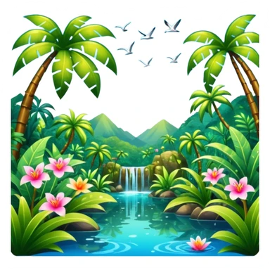 Lush exotic tropical sparkly colorful flowery jungle nature glittery water wildlife scenery  sticker