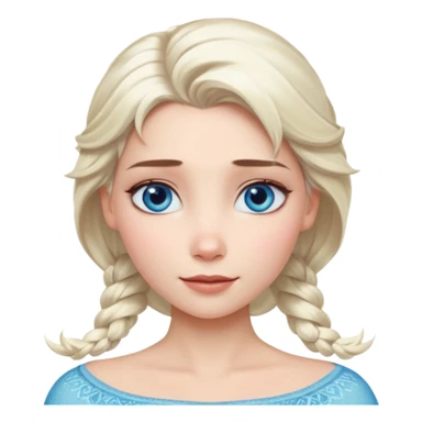 Кинематографический реалистичный портрет Эльзы с реалистичной текстурой кожи, мягким естественным освещением и изящно детализированными платиново-русыми волосами Её  выразительные голубые глаза излучают уверенность, спокойное выражение. Портрет отличается мягким чарующим сиянием с прохладной sticker