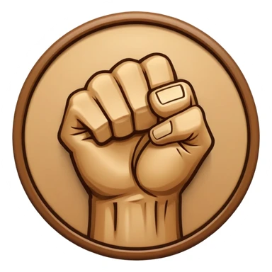 Round emblem symbolizing combat sports, featuring a clenched fist facing forward at the center. The fist is bold and strong, representing power and skill in martial arts. Surrounding the fist are dynamic lines, giving the emblem a sense of motion and energy. sticker