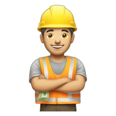 Builder with money sticker