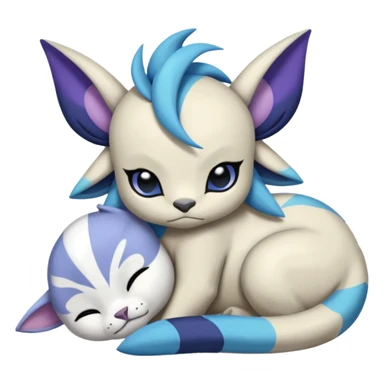 Animalistic tired snoozing snorinkawaii chibi sleepy happy glad somber mongral Meloetta-Absol-Zekrom-Gatomon-Pteromon-hybrid sticker
