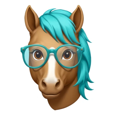 horse head with turquoise hair and glasses sticker