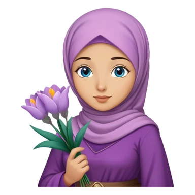 Turkish beautiful finish Konya girl blue eyes with crocus flower hijab long tail dress and hold crocus flower on hand  sticker