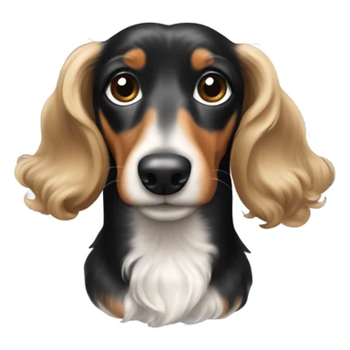 Black white tan dachshund with curly hair sticker