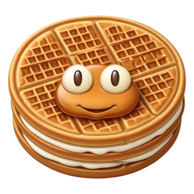 Cinematic Realistic Stroopwafel Dessert Emoji, depicted as a delicate caramel-filled waffle cookie rendered with crisp textures and warm, inviting lighting. sticker