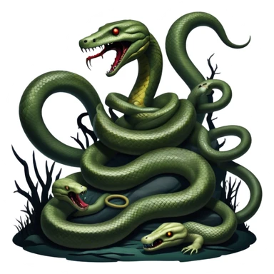 Thriller Movie Icon: A dramatic, close-up collage with sinister villains, a slithering anaconda, and zombie figures emerging from the shadows. Dark and moody atmosphere with eerie lighting, tension-filled elements. Transparent background. sticker