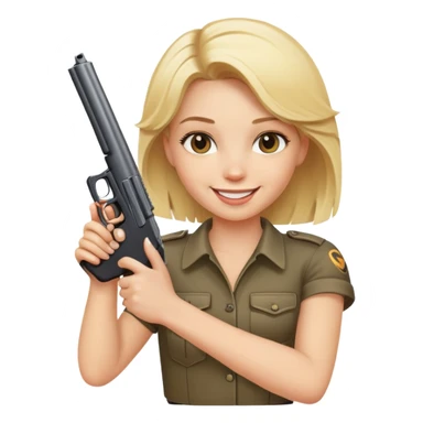 blonde girl smiling holding a gun sticker