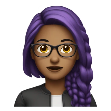 Generate a techsavy girl with glasses and dark purple hair sticker