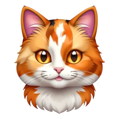 Cinematic Cute Calico Cat Portrait Emoji, Head tilted playfully with sparkling, inquisitive eyes and a charming patchwork fur of orange, black, and white, simplified yet irresistibly adorable, highly detailed, glowing with a warm, inviting glow, high shine, bubbly and affectionate, styled with a touch of whimsical feline charm, soft glowing outline, capturing the essence of a delightfully cute calico cat that looks as if it could prance off the screen into your heart! sticker
