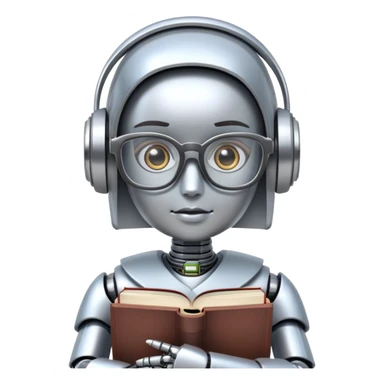 nerdy robot librarian with glasses and books sticker