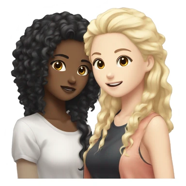 One girl withe bleck curly hair and another girl with straight blonde hair anime  sticker