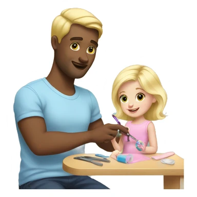 blonde babydaughter gives blonde dad a manicure sticker