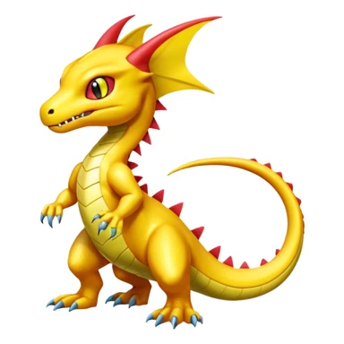 Cute Shiny yellow iridescent Guilmon-Salandit-Fakémon-hybrid-creature (full body)  sticker