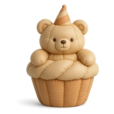 fluffy bear popping out of a cupcake, wearing a party hat, cushion style sticker