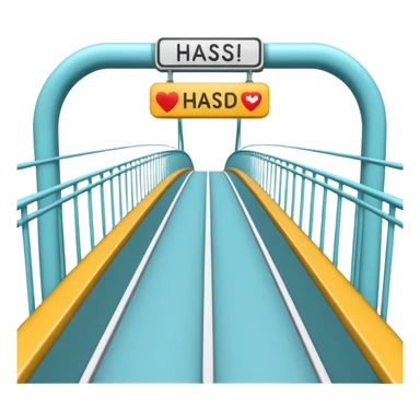 playful and clear emoji style of a simple bridge linking two hospitals with the word 'HASD' standing on the bridge sticker