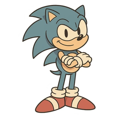 Sonic the Hedgehog, standing with arms crossed, confident expression, modern animated style sticker
