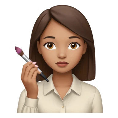 Draw a mixed-race girl applying makeup, wearing a clean girl blouse and with straight brown hair  sticker