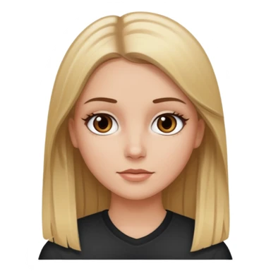 Make a white girl with black eyes, brown straight hair with brown hair and blonde highlights sticker