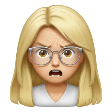 blonde girl with long hair, white glasses, angry sticker