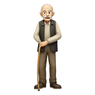 Old Man withe bushy eyebrows hunched over with a cane and bald head  sticker