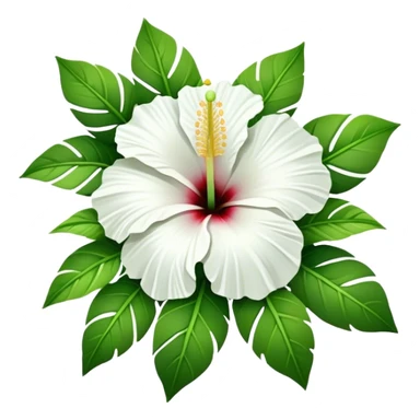 bouquet white Hawaiian hibiscus, luxuriant, stem, leaf, bud sticker