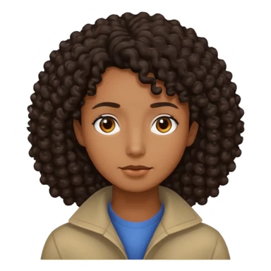 This is a cartoon-style avatar of a person with dark curly hair, brown skin, and a calm expression sticker