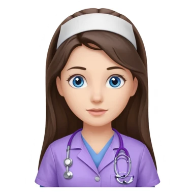 pretty brunette nurse with long hair and blue eyes in lilac scrubs sticker