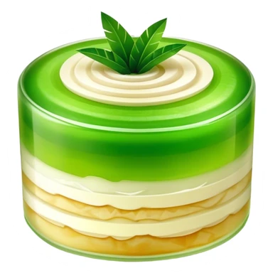 Coconut Pandan Jelly Cinematic Realistic Coconut Pandan Jelly Dessert Emoji, depicted as a layered jelly with distinct strata of coconut and pandan flavors, rendered with delicate textures and vibrant, tropical lighting. sticker