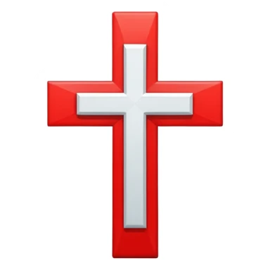 a white cross in a red square sticker