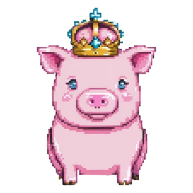 Minecraft pig full body pink blocky animal with square head wearing a crown sticker