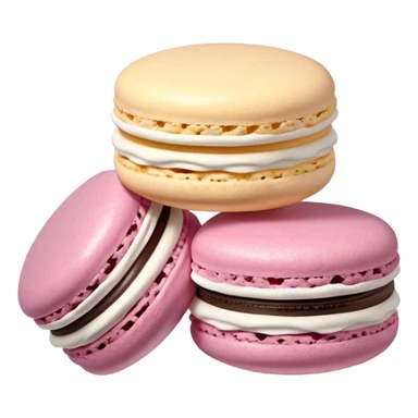 Cinematic Realistic Macaroon Dessert Emoji, showcasing colorful, delicate meringue-based cookies with a crisp exterior rendered with vibrant textures and playful, soft lighting. sticker