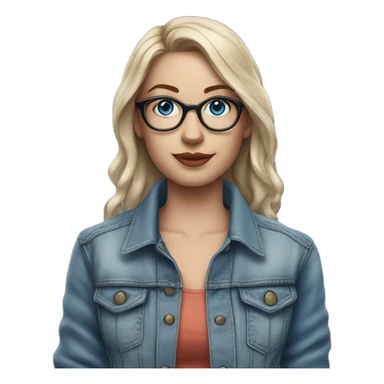 Hyper Realistic pale beautiful tattooed woman with glasses and blue eyes wearing denim jacket sticker