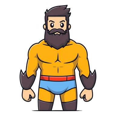 silly superhero with giant beard wearing underwear outside costume, goofy expression sticker
