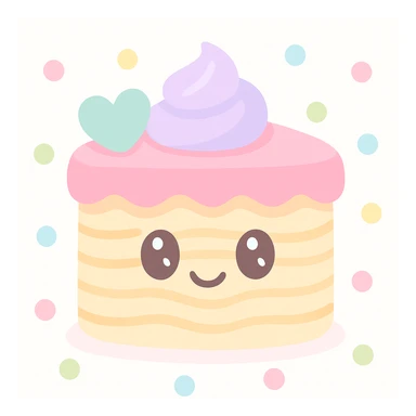 {
  "style_description": {
    "overall_look": "Cute, minimal, and soft with a friendly and playful tone",
    "material_simulation": {
      "primary_material": "flat digital color",
      "texture_detail": "smooth surfaces with no texture or shading",
      "pattern": "none or very simple decorative accents (e.g., hearts, stars)"
    },
    "geometry": {
      "edge_style": "rounded, soft curves with no sharp angles",
      "dimensionality": "flat two-dimensional appearance with simple shapes"
    },
    "color_palette": {
      "scheme": "pastel and light tones",
      "preferred_colors": ["pink", "mint", "lavender", "baby blue", "peach"],
      "contrast": "low contrast with bright accents"
    },
    "facial_features": {
      "eyes": "large, sparkly, often oval or circular",
      "mouth": "small, often a simple curve or dot",
      "expression": "joyful, innocent, or calm"
    },
    "lighting": {
      "type": "none or implied with soft highlights",
      "purpose": "maintain a clean and cheerful look"
    },
    "render_constraints": {
      "avoid": ["realistic shading", "high detail", "dark themes", "texture noise"],
      "focus_on": ["cute expression", "iconic simplicity", "emotional warmth"]
    },
    "background": {
      "color": "white or soft pastel",
      "style": "plain or patterned with simple icons (e.g., polka dots, stars)",
      "lighting_consistency": "no shadows, evenly lit feel"
    }
  }
}

{subject} = linguine cake sticker