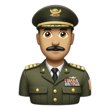 A man with side bangs, a mustache in the form of a square under his nose and a cap with a military uniform sticker