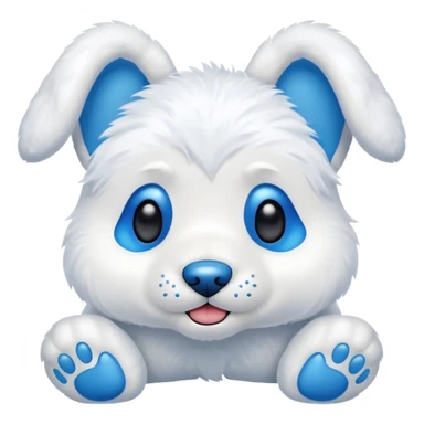 A stuffed animal dog with a blue nose white ears with blue inside the ears blue feat sticker