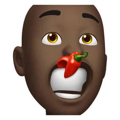 A black person chewing a red chilli pepper  sticker