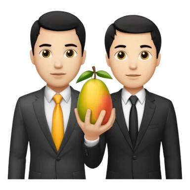 BLACK HAIR LIGHT SKIN MAN WITH A T-SHIRT WITH A MANGO ON IT, AND HIS BOSS LIGHT SKIN MAN BLONDE HAIR DANDOLE DINERO sticker