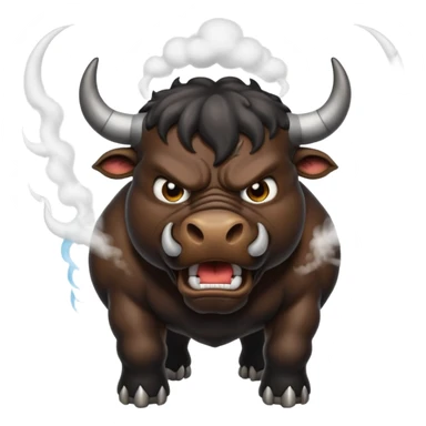 Emoji of an angry black powerful bull with steam coming out of its nose sticker