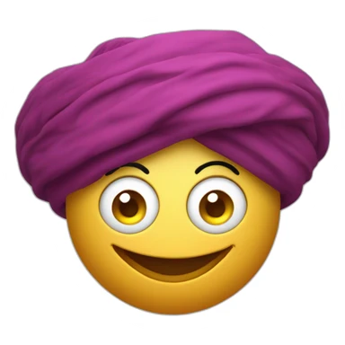 3d sphere with a cartoon genie skin texture with big happy eyes and a turban sticker