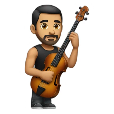strong latin man, with muscles, with a thin beard, in a black shirt playing the bass sticker