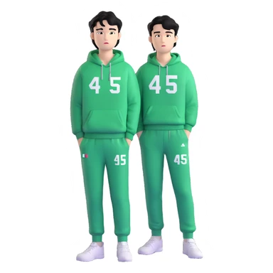 Draw Seong Gi-hun (Player 456), Korean male, messy black hair, green tracksuit with white number 456 printed on chest. sticker