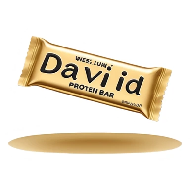 protein bar gold wrapper that says David on it in black font  sticker