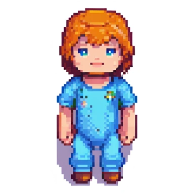 cute baby in Minecraft pixel art style, dashing forward with arms out, blocky background sticker