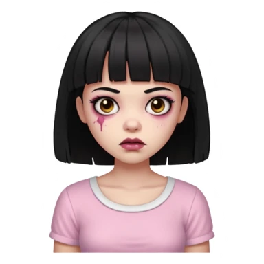 light-skinned Black zombie girl with short black hair and bangs, wearing a light pink blouse sticker