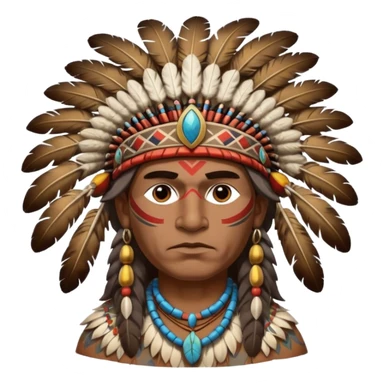 A proud chief with feathered headdress, calm powerful stance, and painted patterns on his face.
 sticker