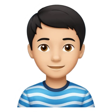 An Emoji of boy age in 10 with short black hair, who can be described by three words: perfectionist, air, ocean sticker